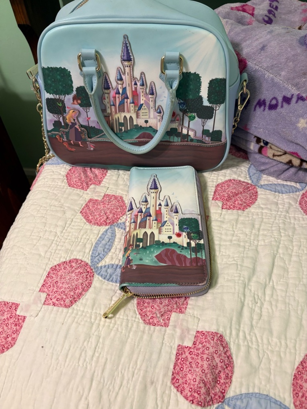 Disney loungefly sleeping beauty purse and wallet euc